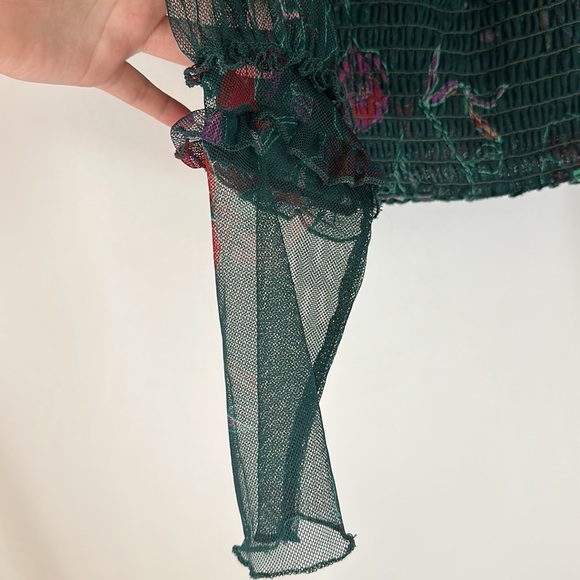 Free People Time for Shine Sheer Green Floral Crop Long Sleeve Top - Picture 4 of 10